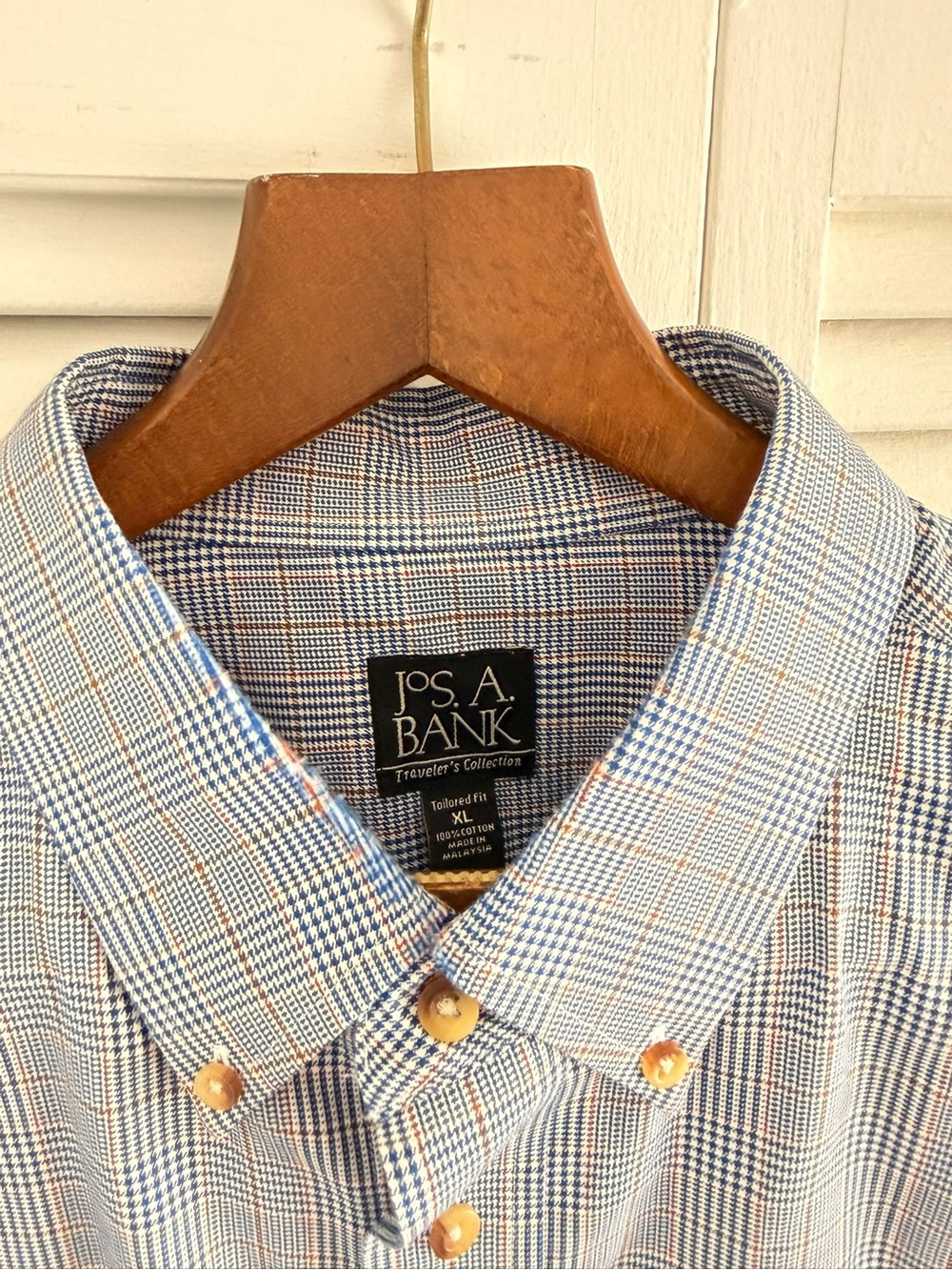 Jos. A. Bank Men's Blue and Tan Plaid Button-Down Shirt